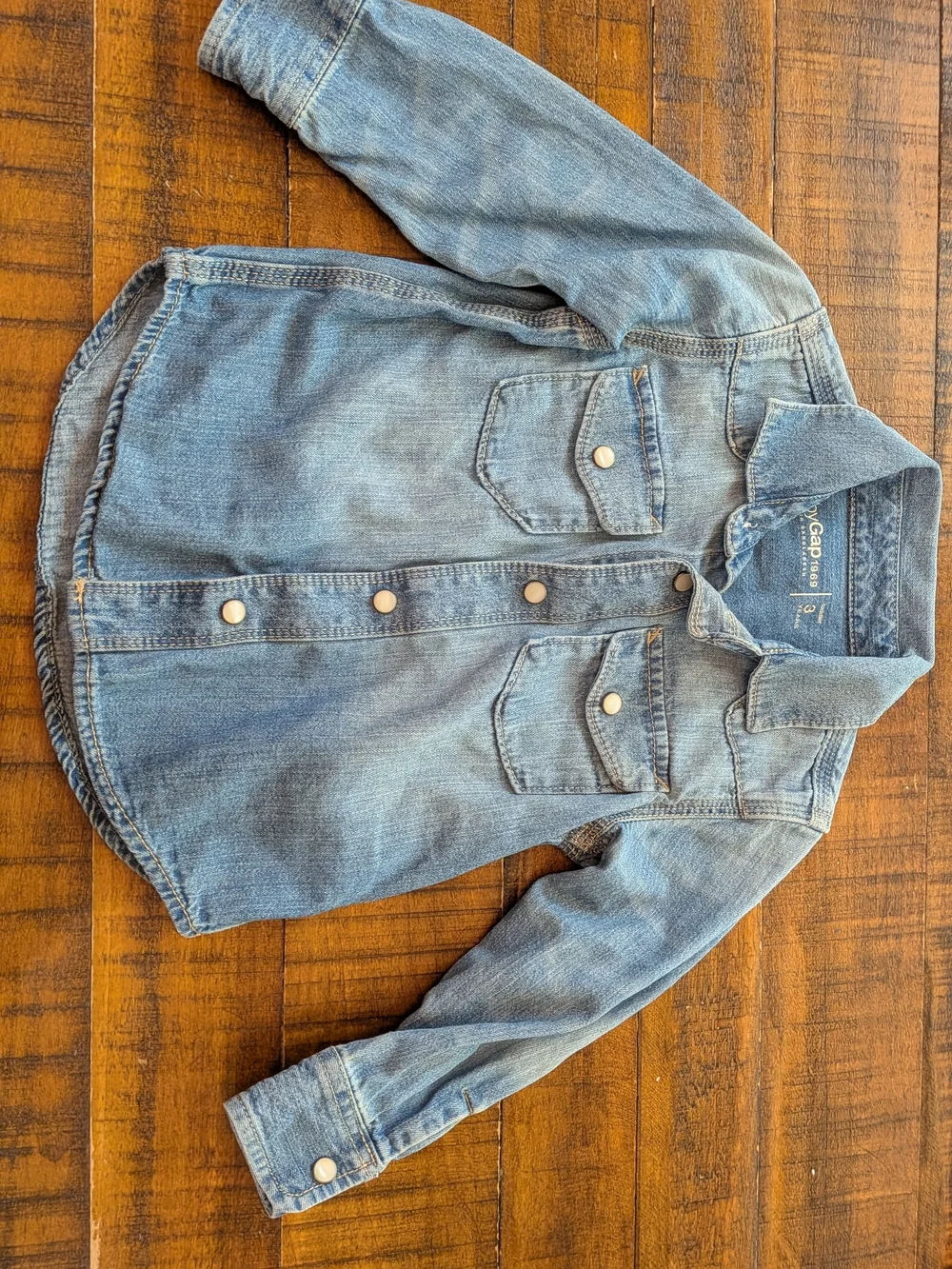 Baby Gap Light Blue Denim Pearl Snap Button Long Sleeve Shirt, 3T Excellent Con